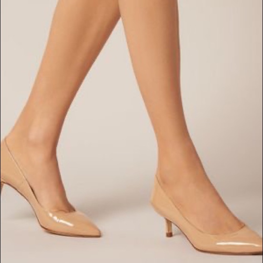 L.K. Bennett London Nude Patent Leather Kitten Heels